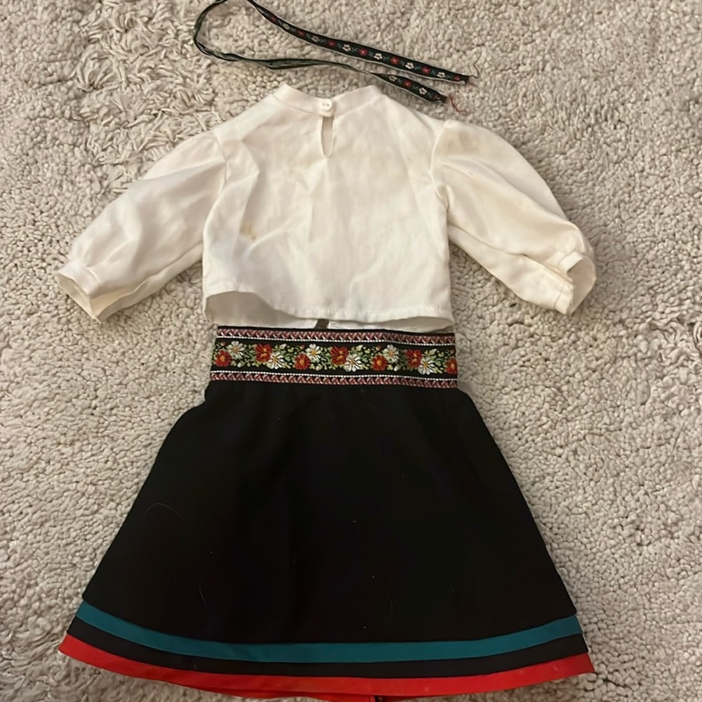 American Girl Kirsten Doll winter skirt and blouse plus hair ribbon